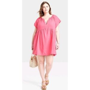 Universal Thread Short Sleeve Linen Blend Mini dress Full Bloom Pink Size XXL